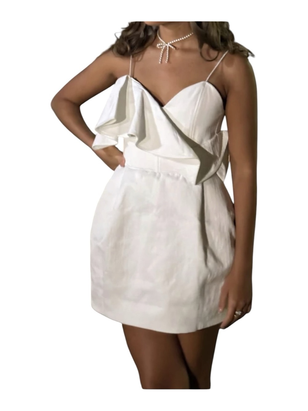ZARA ZW Collection Voluminous Ruffle Mini Dress Oyster White Size M NWT - Picture 9 of 10